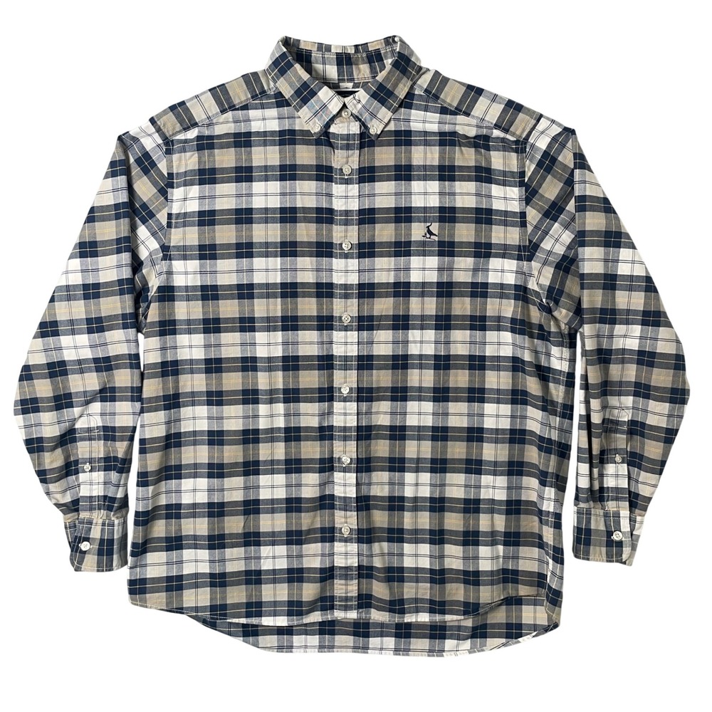 Charles Tyrwhitt Classic‎ Fit Shirt Mens XL Plaid Button Down Navy Beige Formal